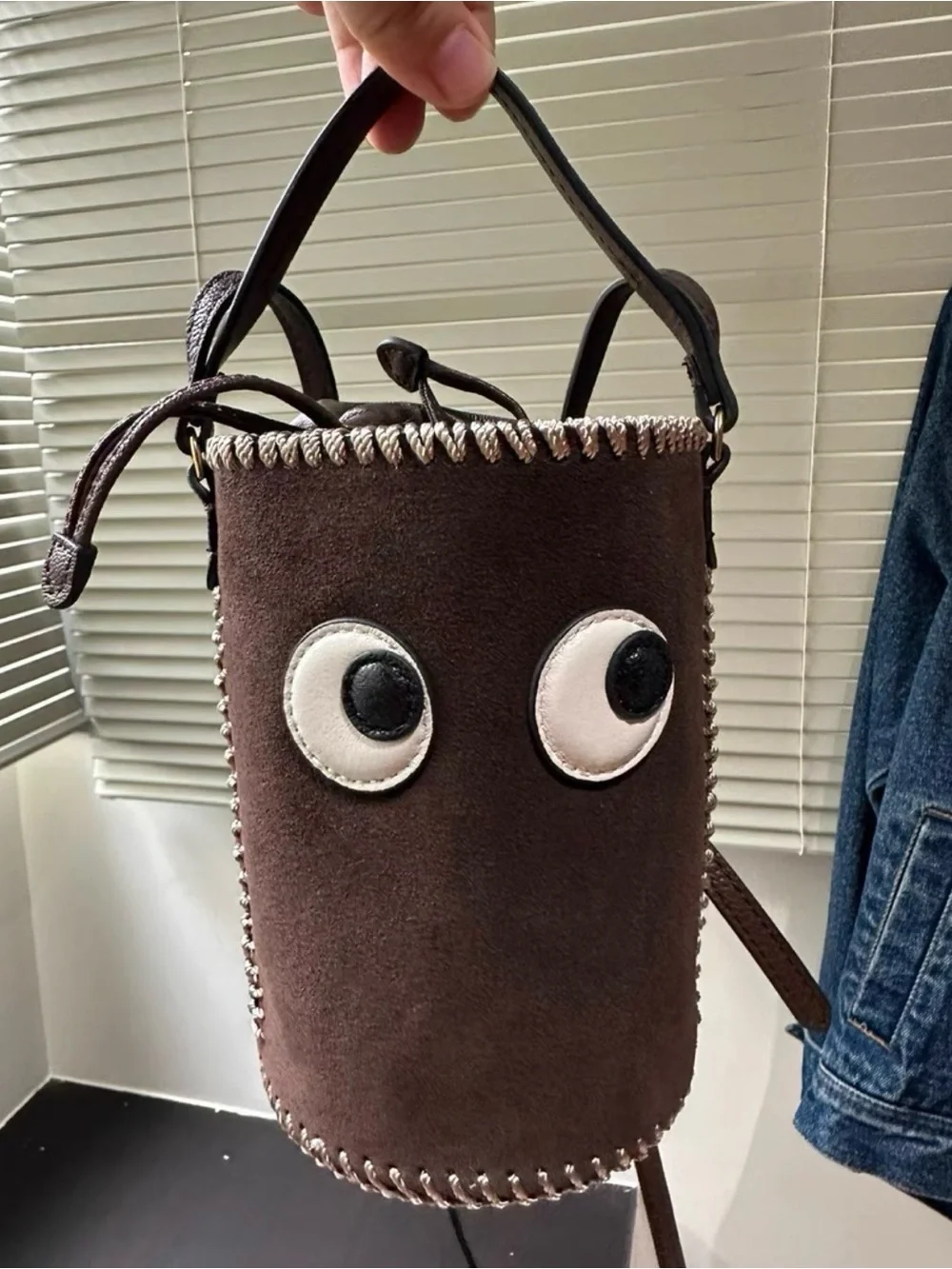 Anya Hindmarch eyes Brown Suede Bucket Crossbody - Picture 8 of 12